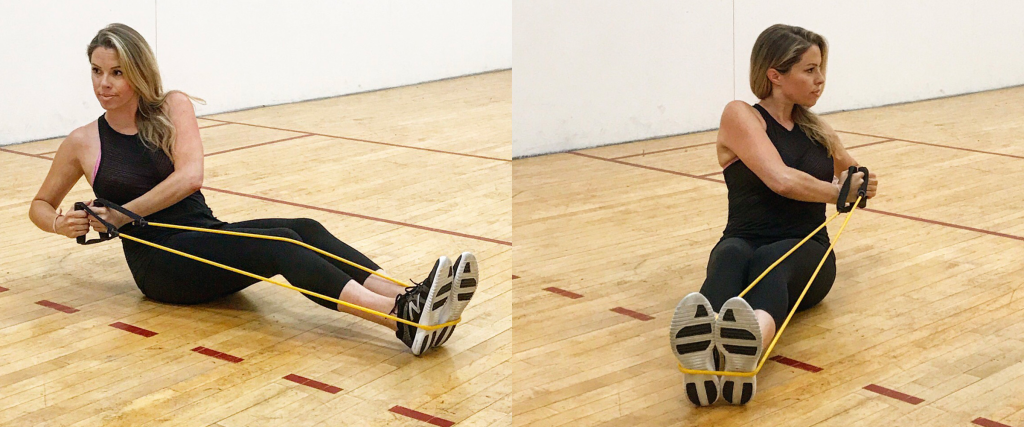 Woman doing Seated Band Russian Twists